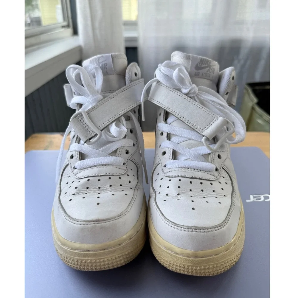 Nike Air Force 1 High NikeiD Custom 2015 White Leather Aged‎ Sole Rare Sz 5.5/7W